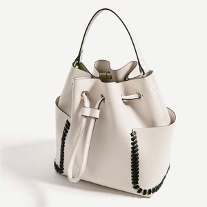 Zara White Bucket Bag with Black Trim
